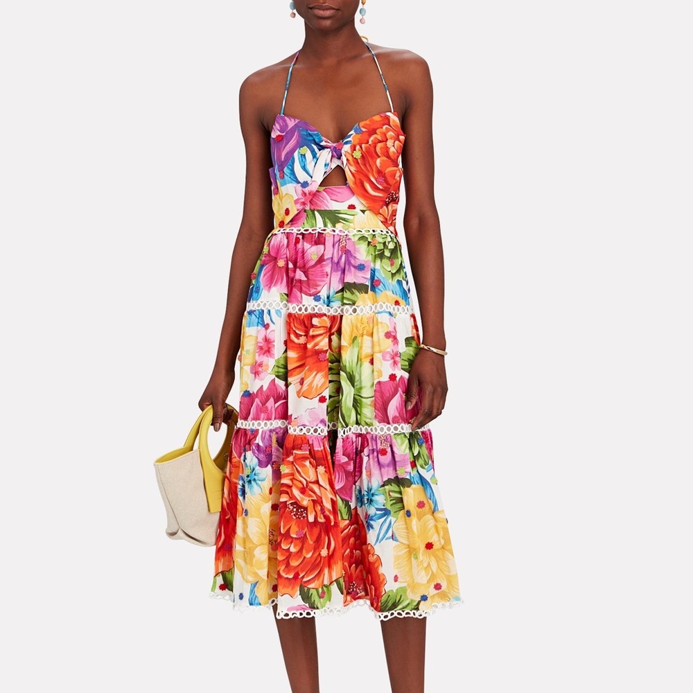 Farm Rio Rainbow Chita Floral-Print Midi Dress